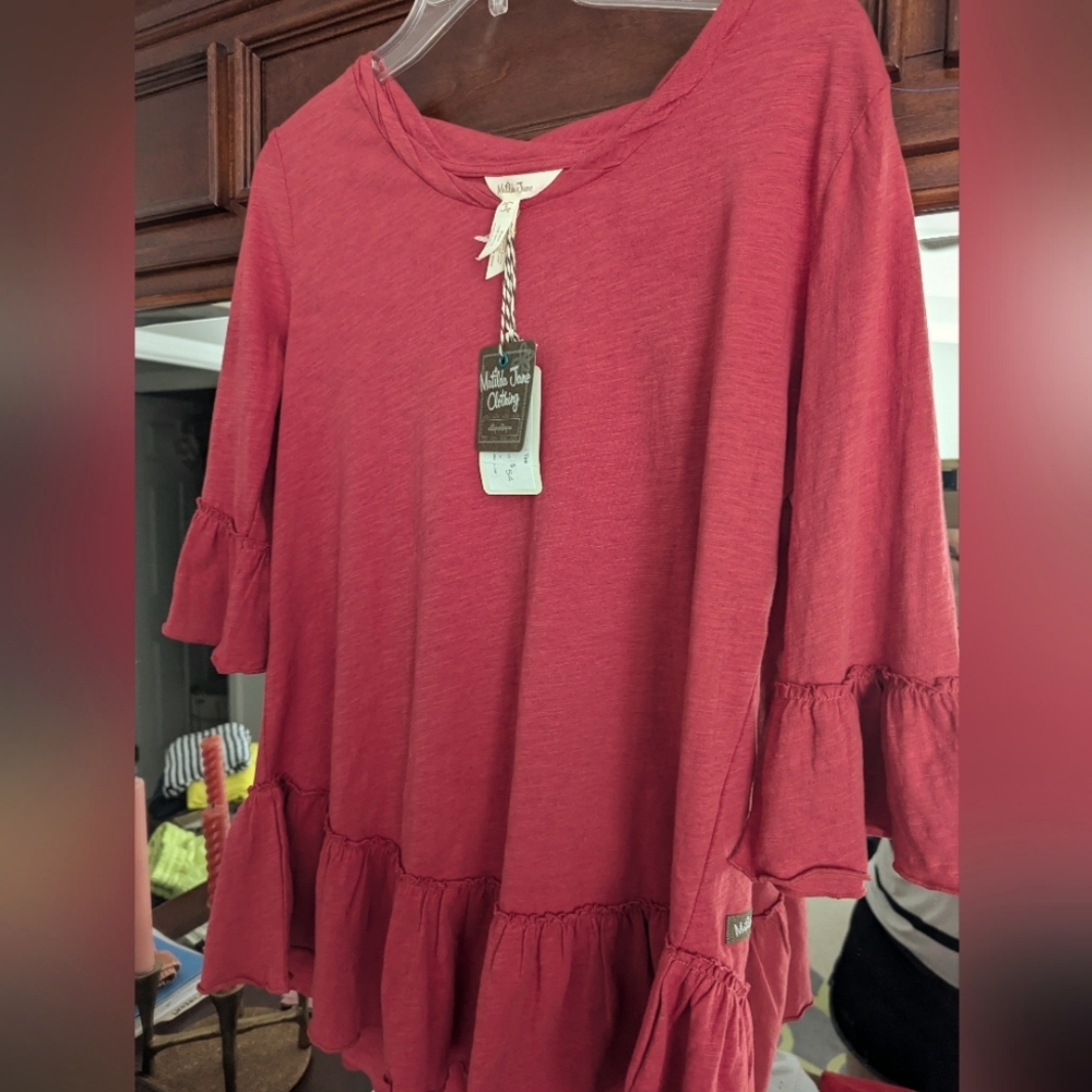 New! Red Ruffle Knit Top, Sz S Matilda Jane